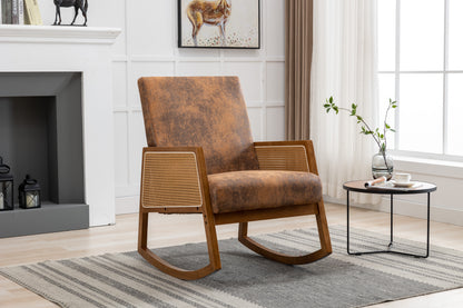 MOONMISS Mid-Century Modern Nursery Rocking Armchair, Upholstered Tall Back Accent Glider Rocker, Made of Solid Wood, Suitable for Living Room, Bedroom, Office