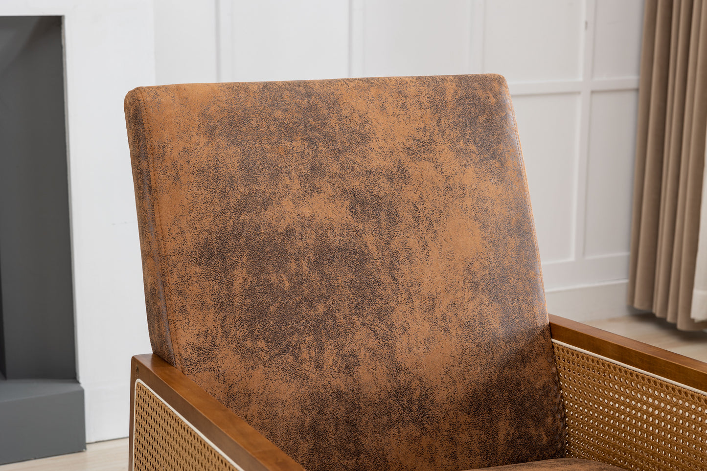 MOONMISS Mid-Century Modern Nursery Rocking Armchair, Upholstered Tall Back Accent Glider Rocker, Made of Solid Wood, Suitable for Living Room, Bedroom, Office