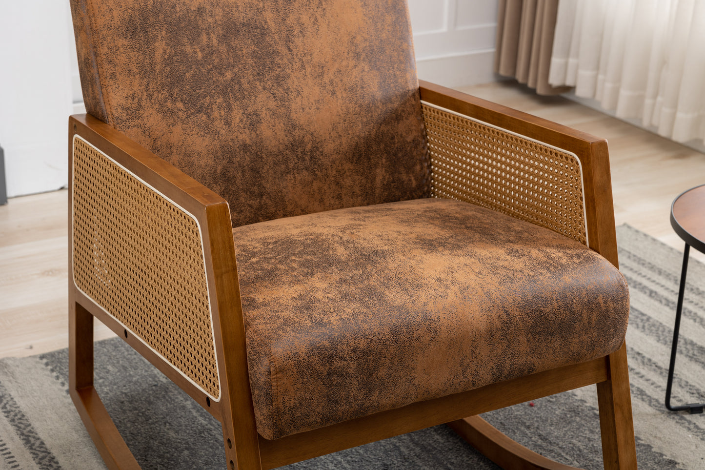 MOONMISS Mid-Century Modern Nursery Rocking Armchair, Upholstered Tall Back Accent Glider Rocker, Made of Solid Wood, Suitable for Living Room, Bedroom, Office