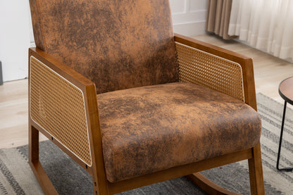 MOONMISS Mid-Century Modern Nursery Rocking Armchair, Upholstered Tall Back Accent Glider Rocker, Made of Solid Wood, Suitable for Living Room, Bedroom, Office