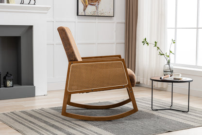 MOONMISS Mid-Century Modern Nursery Rocking Armchair, Upholstered Tall Back Accent Glider Rocker, Made of Solid Wood, Suitable for Living Room, Bedroom, Office