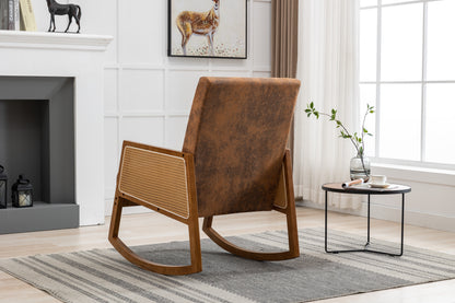 MOONMISS Mid-Century Modern Nursery Rocking Armchair, Upholstered Tall Back Accent Glider Rocker, Made of Solid Wood, Suitable for Living Room, Bedroom, Office
