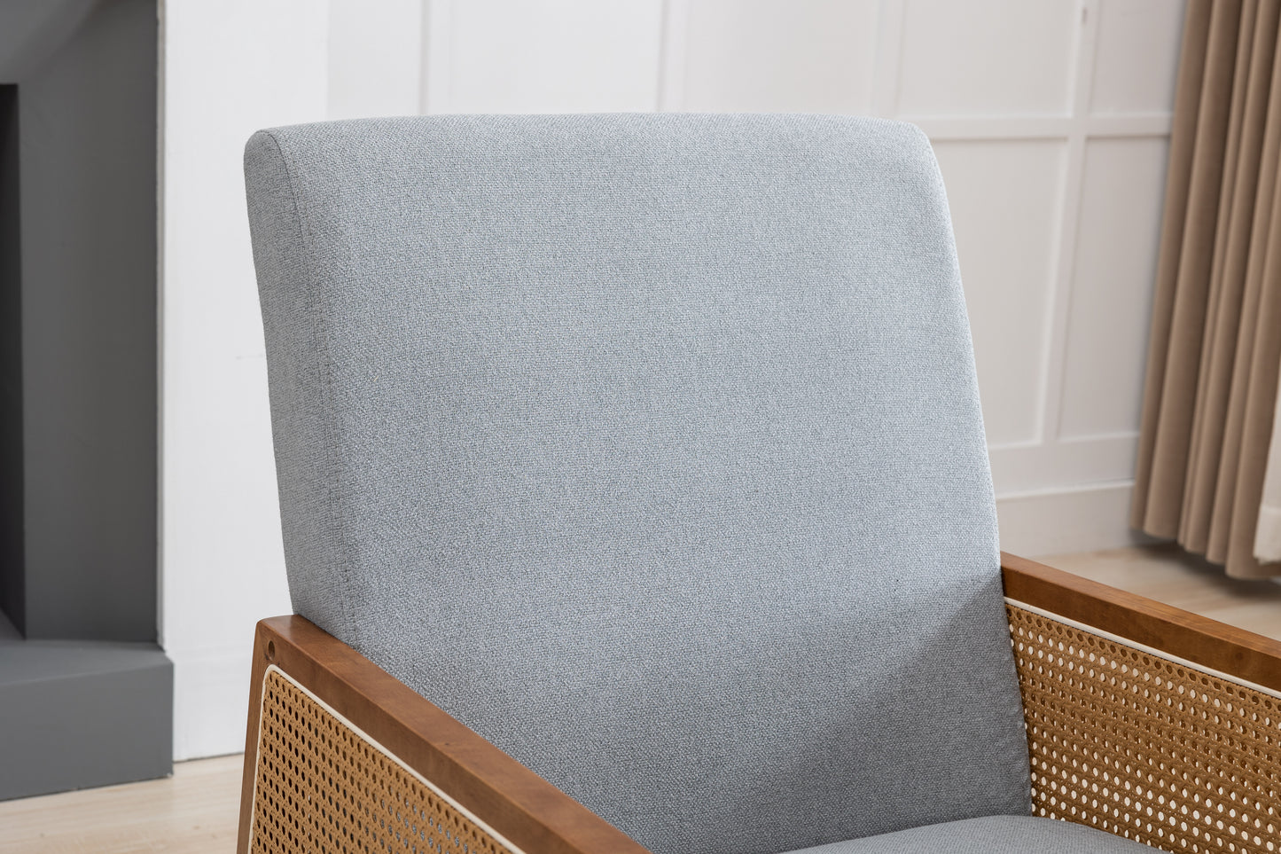 MOONMISS Mid-Century Modern Nursery Rocking Armchair, Upholstered Tall Back Accent Glider Rocker, Made of Solid Wood, Suitable for Living Room, Bedroom, Office