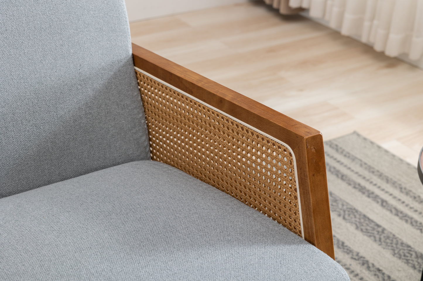 MOONMISS Mid-Century Modern Nursery Rocking Armchair, Upholstered Tall Back Accent Glider Rocker, Made of Solid Wood, Suitable for Living Room, Bedroom, Office