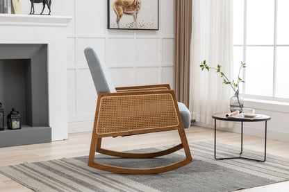 MOONMISS Mid-Century Modern Nursery Rocking Armchair, Upholstered Tall Back Accent Glider Rocker, Made of Solid Wood, Suitable for Living Room, Bedroom, Office