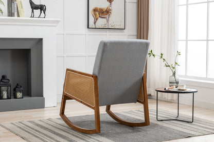 MOONMISS Mid-Century Modern Nursery Rocking Armchair, Upholstered Tall Back Accent Glider Rocker, Made of Solid Wood, Suitable for Living Room, Bedroom, Office