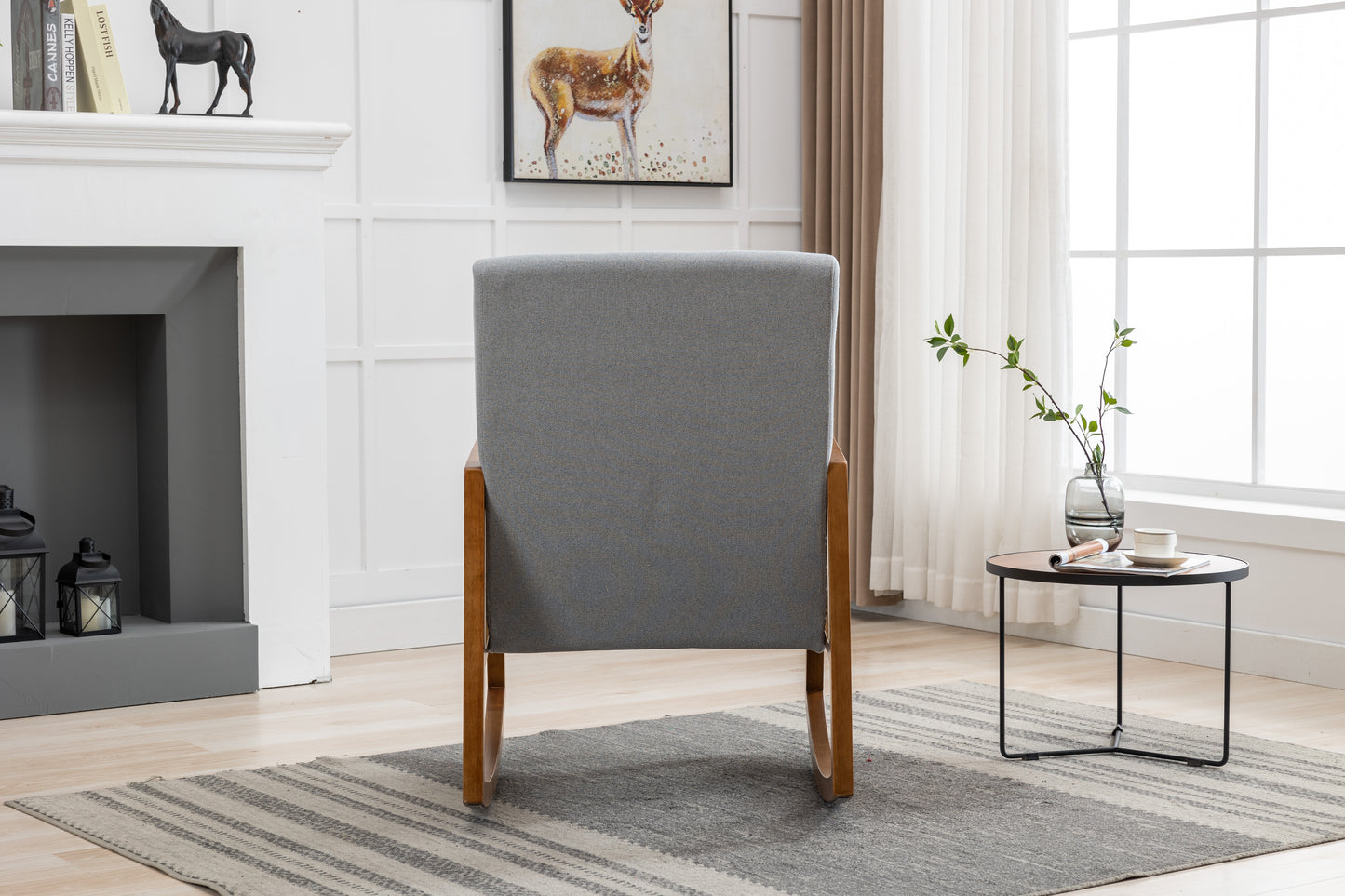 MOONMISS Mid-Century Modern Nursery Rocking Armchair, Upholstered Tall Back Accent Glider Rocker, Made of Solid Wood, Suitable for Living Room, Bedroom, Office