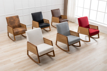 MOONMISS Mid-Century Modern Nursery Rocking Armchair, Upholstered Tall Back Accent Glider Rocker, Made of Solid Wood, Suitable for Living Room, Bedroom, Office