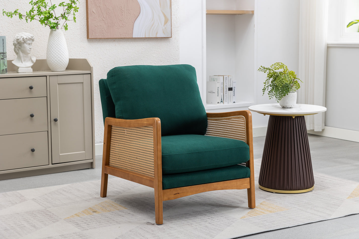 MOONMISS Wood Frame Armchair, Modern Accent Chair with Brown Feet Lounge Chair for Living Room, Bedroom