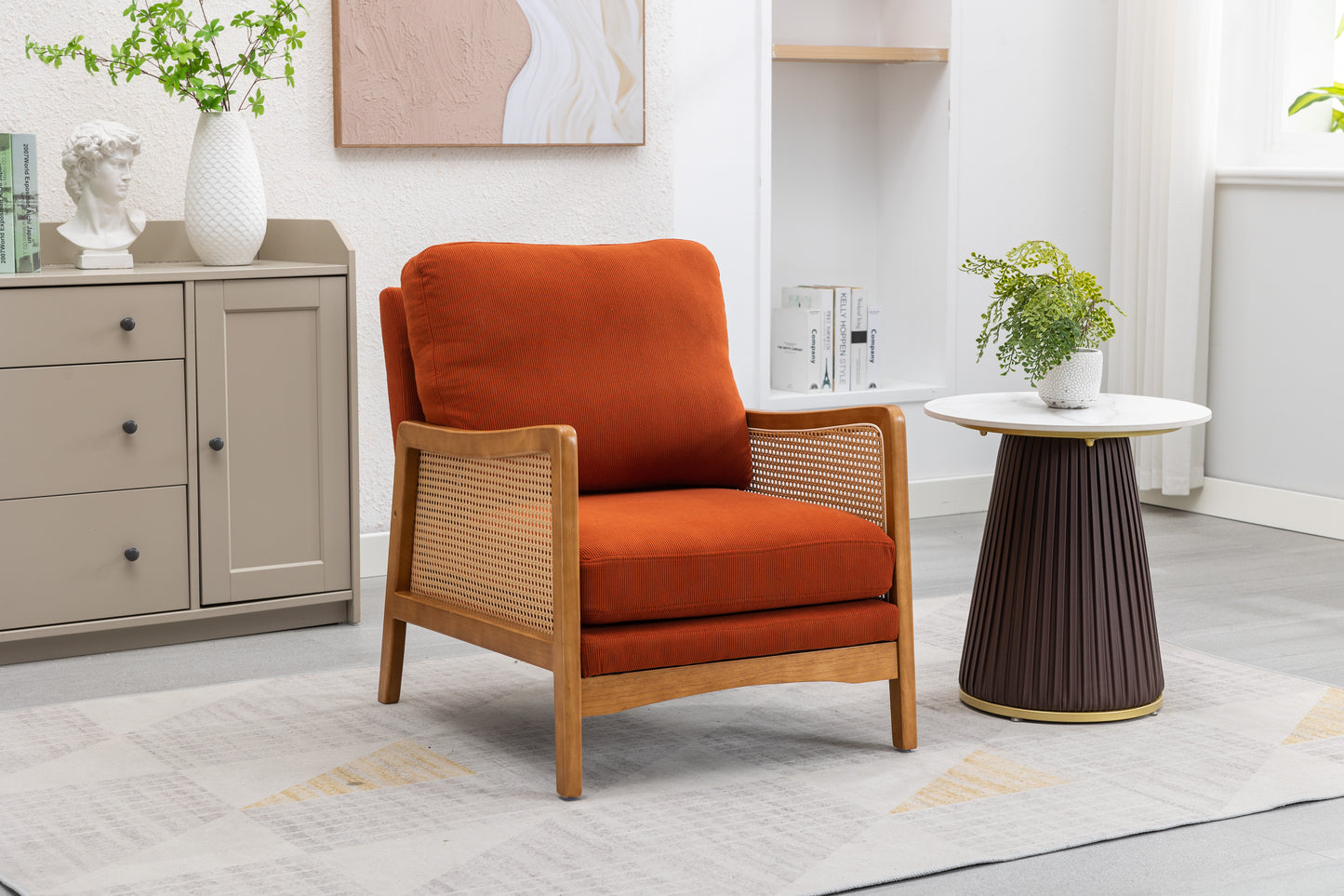 MOONMISS Wood Frame Armchair, Modern Accent Chair with Brown Feet Lounge Chair for Living Room, Bedroom