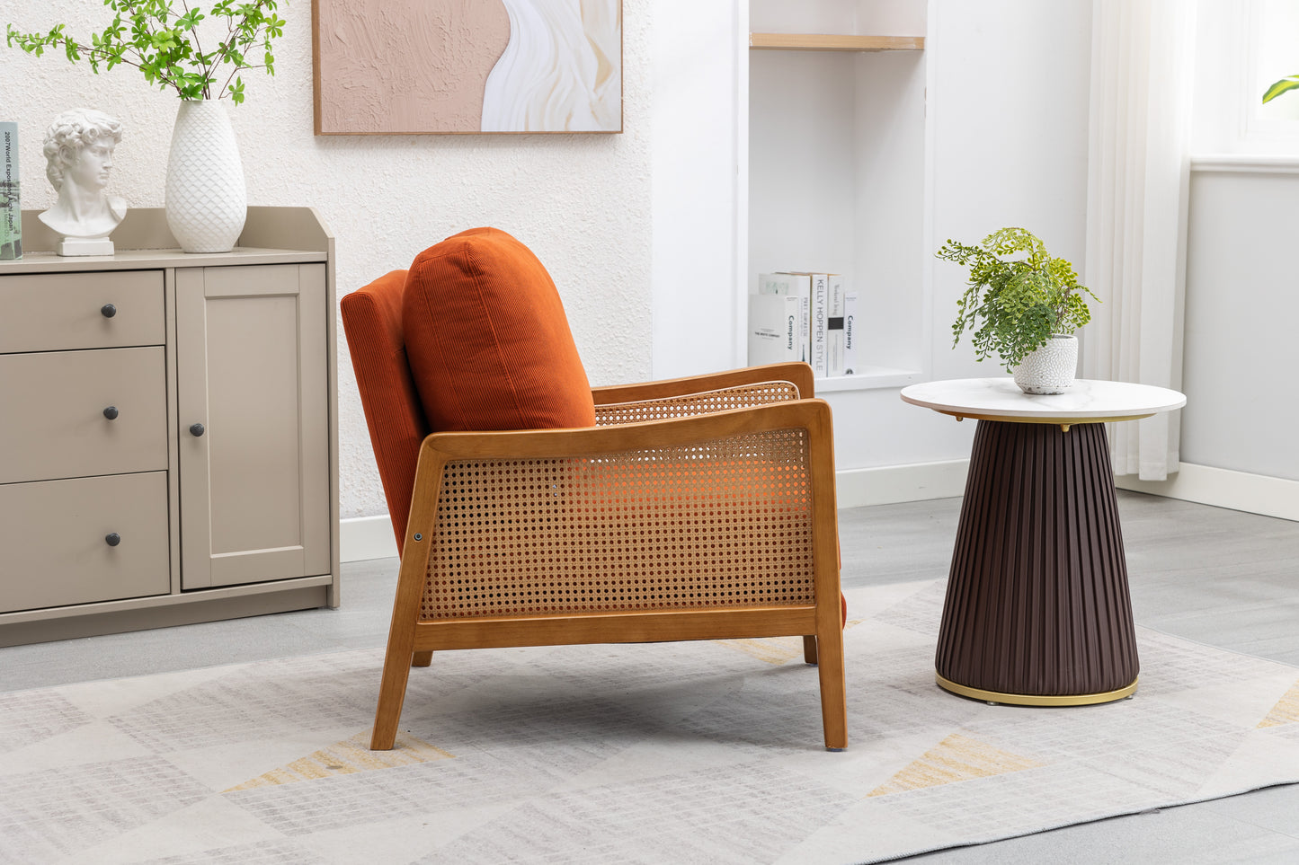 MOONMISS Wood Frame Armchair, Modern Accent Chair with Brown Feet Lounge Chair for Living Room, Bedroom