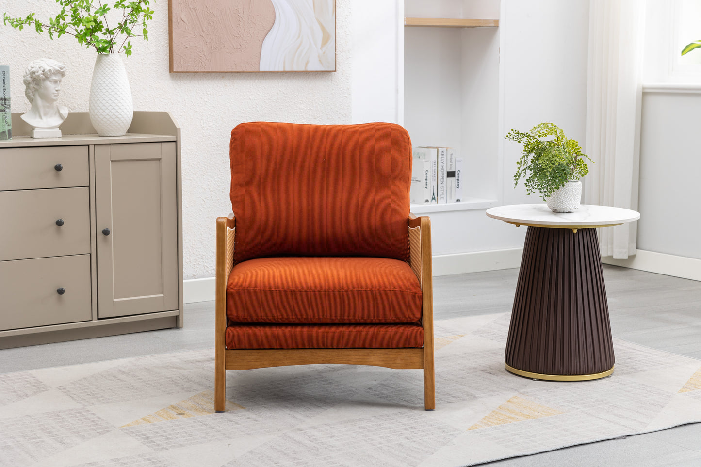 MOONMISS Wood Frame Armchair, Modern Accent Chair with Brown Feet Lounge Chair for Living Room, Bedroom