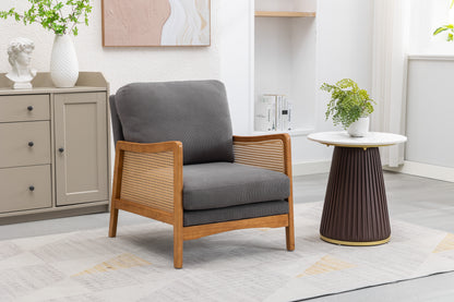 MOONMISS Wood Frame Armchair, Modern Accent Chair with Brown Feet Lounge Chair for Living Room, Bedroom