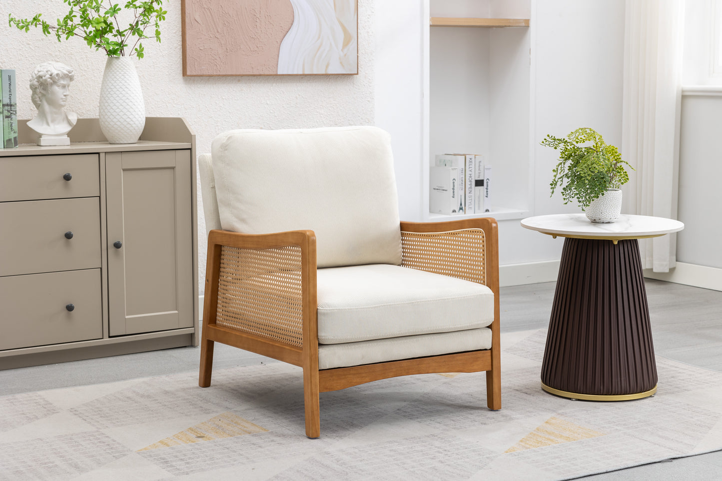 MOONMISS Wood Frame Armchair, Modern Accent Chair with Brown Feet Lounge Chair for Living Room, Bedroom