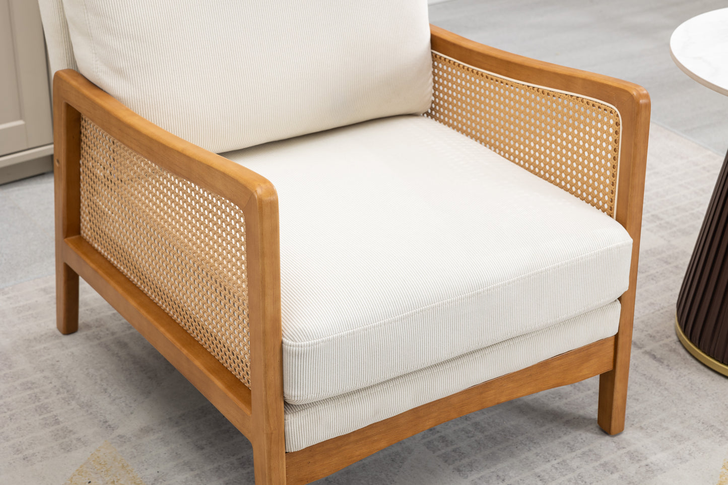 MOONMISS Wood Frame Armchair, Modern Accent Chair with Brown Feet Lounge Chair for Living Room, Bedroom