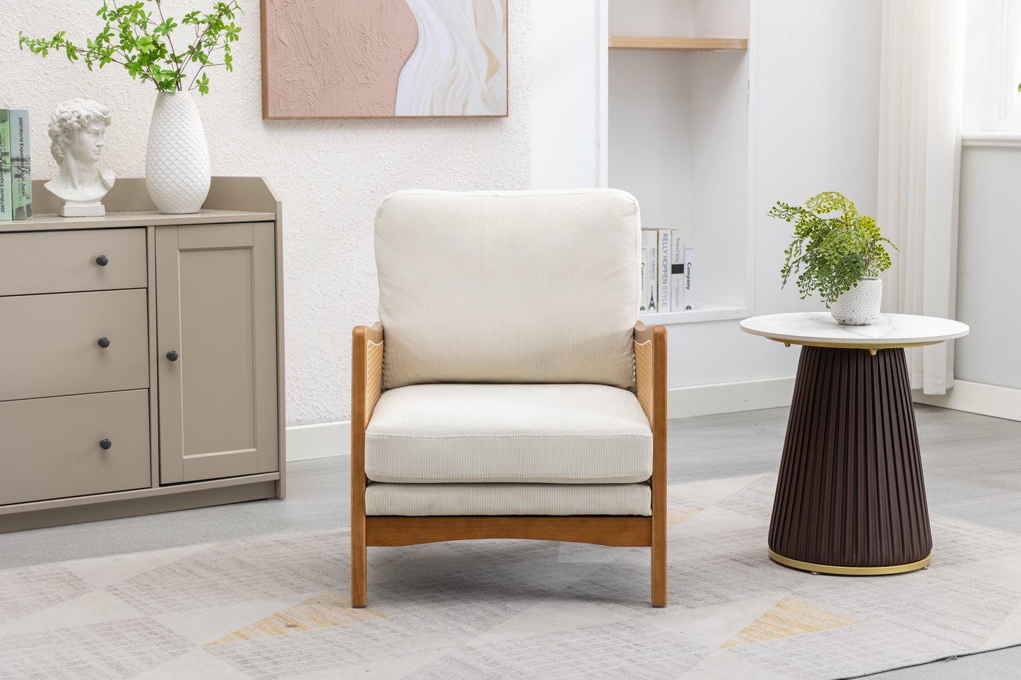 MOONMISS Wood Frame Armchair, Modern Accent Chair with Brown Feet Lounge Chair for Living Room, Bedroom
