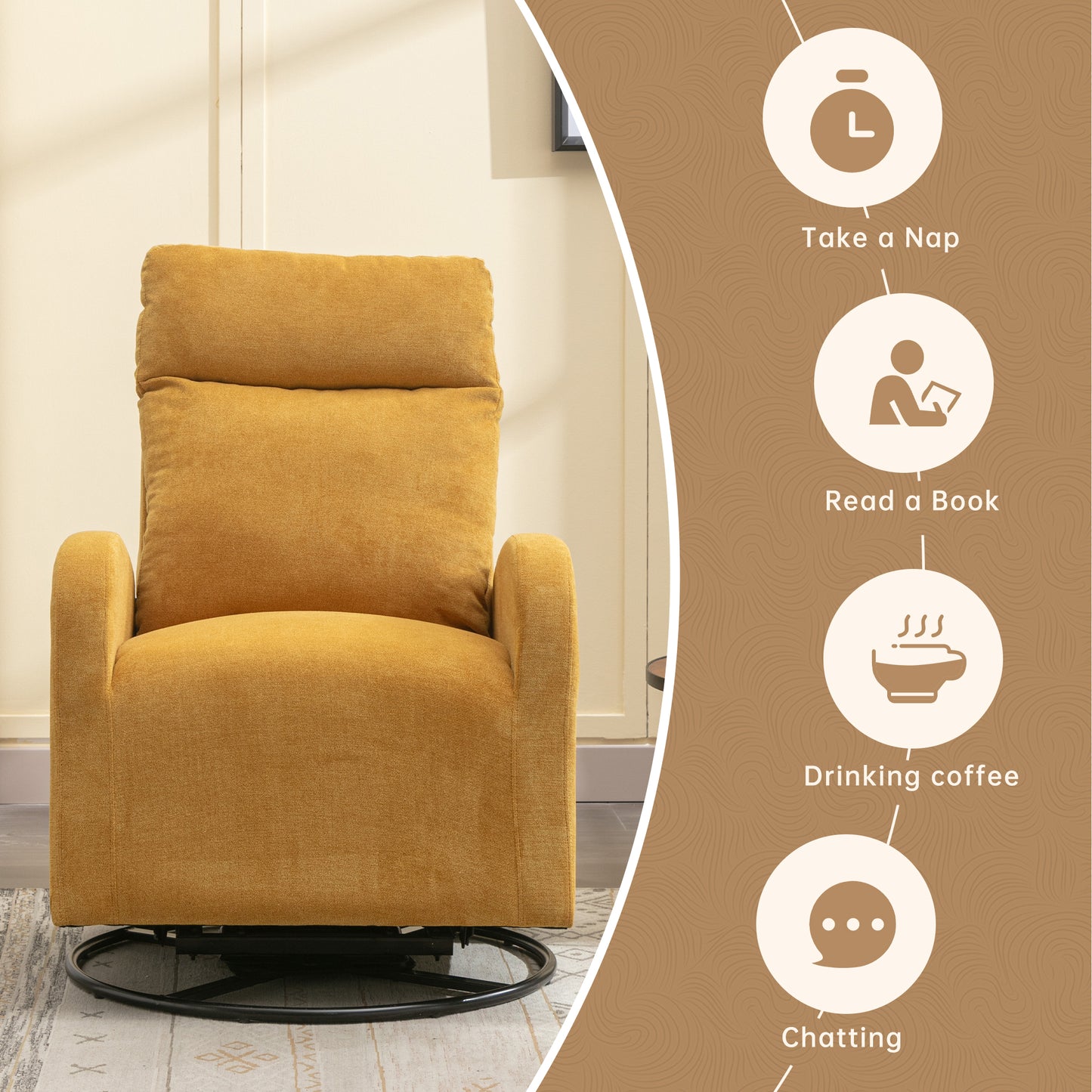 MOONMISS Swivel Glider Rocker Chair, Rocking Chair Nursery with Pocket, Comfy Chair with High Back, Deep Seat for Living Room, Bedroom