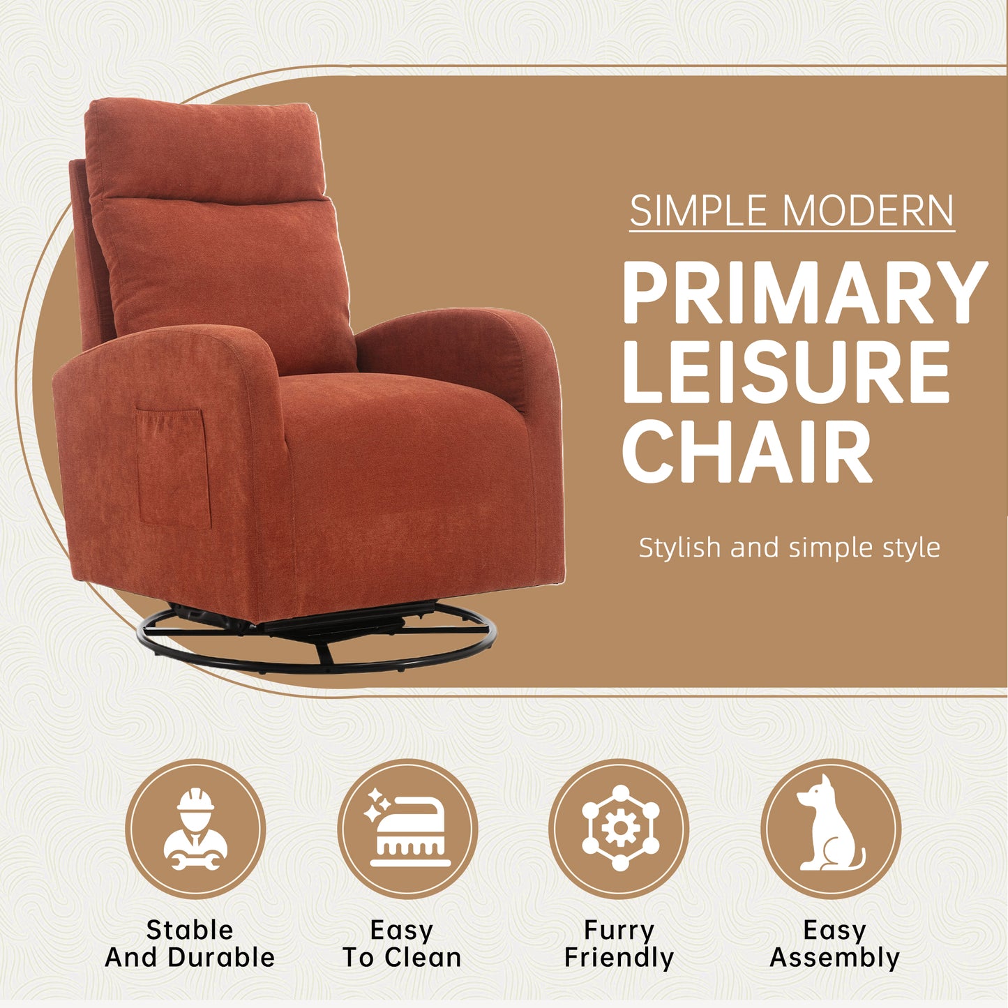 MOONMISS Swivel Glider Rocker Chair, Rocking Chair Nursery with Pocket, Comfy Chair with High Back, Deep Seat for Living Room, Bedroom