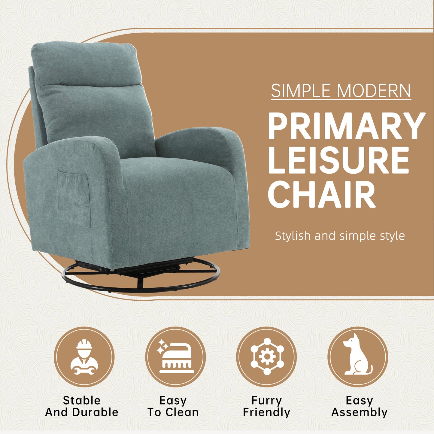 MOONMISS Swivel Glider Rocker Chair, Rocking Chair Nursery with Pocket, Comfy Chair with High Back, Deep Seat for Living Room, Bedroom