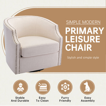 MOONMISS 360 Degree Swivel Accent Chair, Mid-Century Armchair with Deep Seat, Round Barrel Chair for Living Room Bedroom