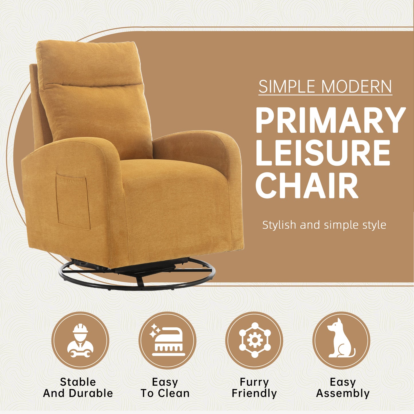 MOONMISS Swivel Glider Rocker Chair, Rocking Chair Nursery with Pocket, Comfy Chair with High Back, Deep Seat for Living Room, Bedroom