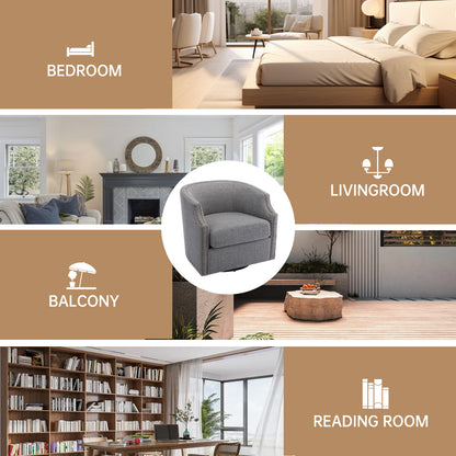 MOONMISS 360 Degree Swivel Accent Chair, Mid-Century Armchair with Deep Seat, Round Barrel Chair for Living Room Bedroom