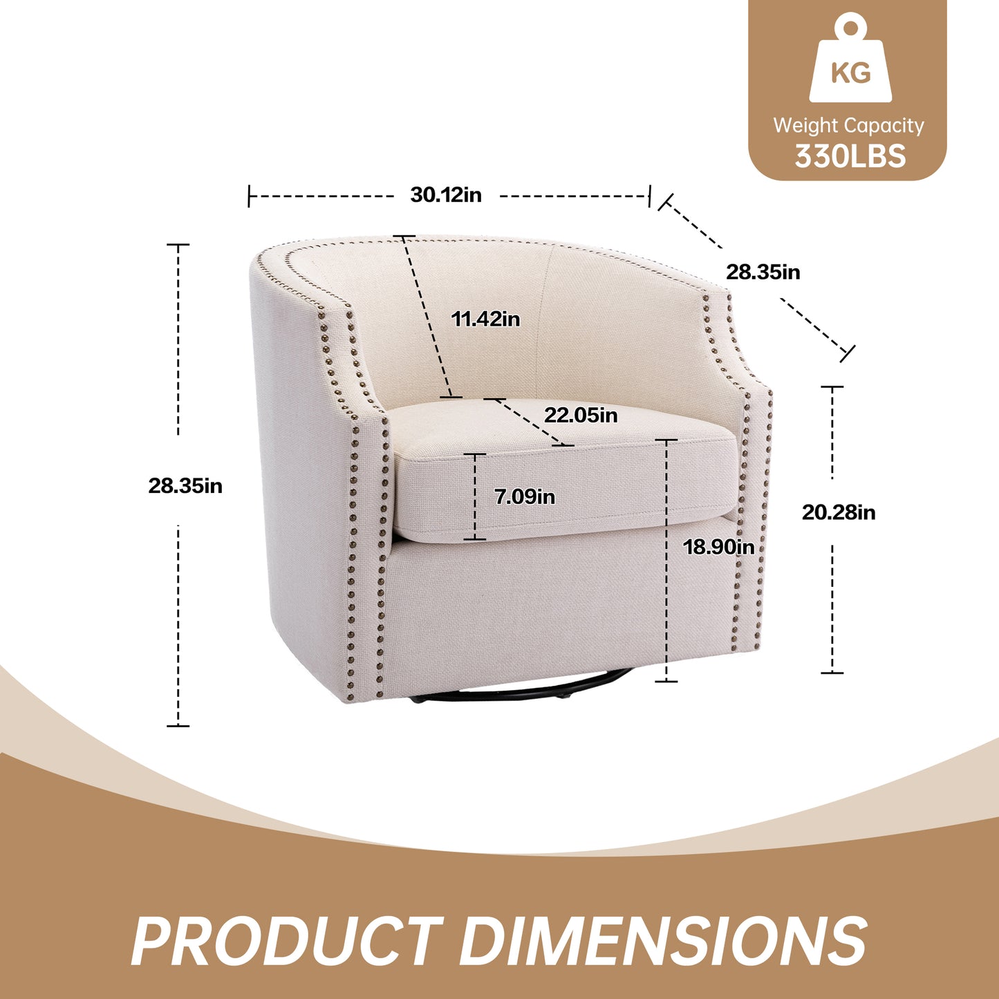 MOONMISS 360 Degree Swivel Accent Chair, Mid-Century Armchair with Deep Seat, Round Barrel Chair for Living Room Bedroom
