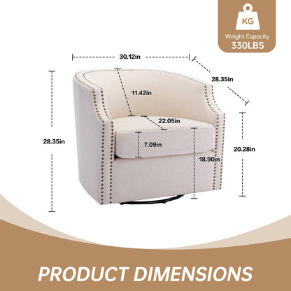 MOONMISS 360 Degree Swivel Accent Chair, Mid-Century Armchair with Deep Seat, Round Barrel Chair for Living Room Bedroom